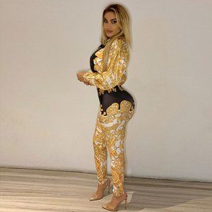 Long-Sleeve Bodysuits Tight Pants Two-Piece Set.